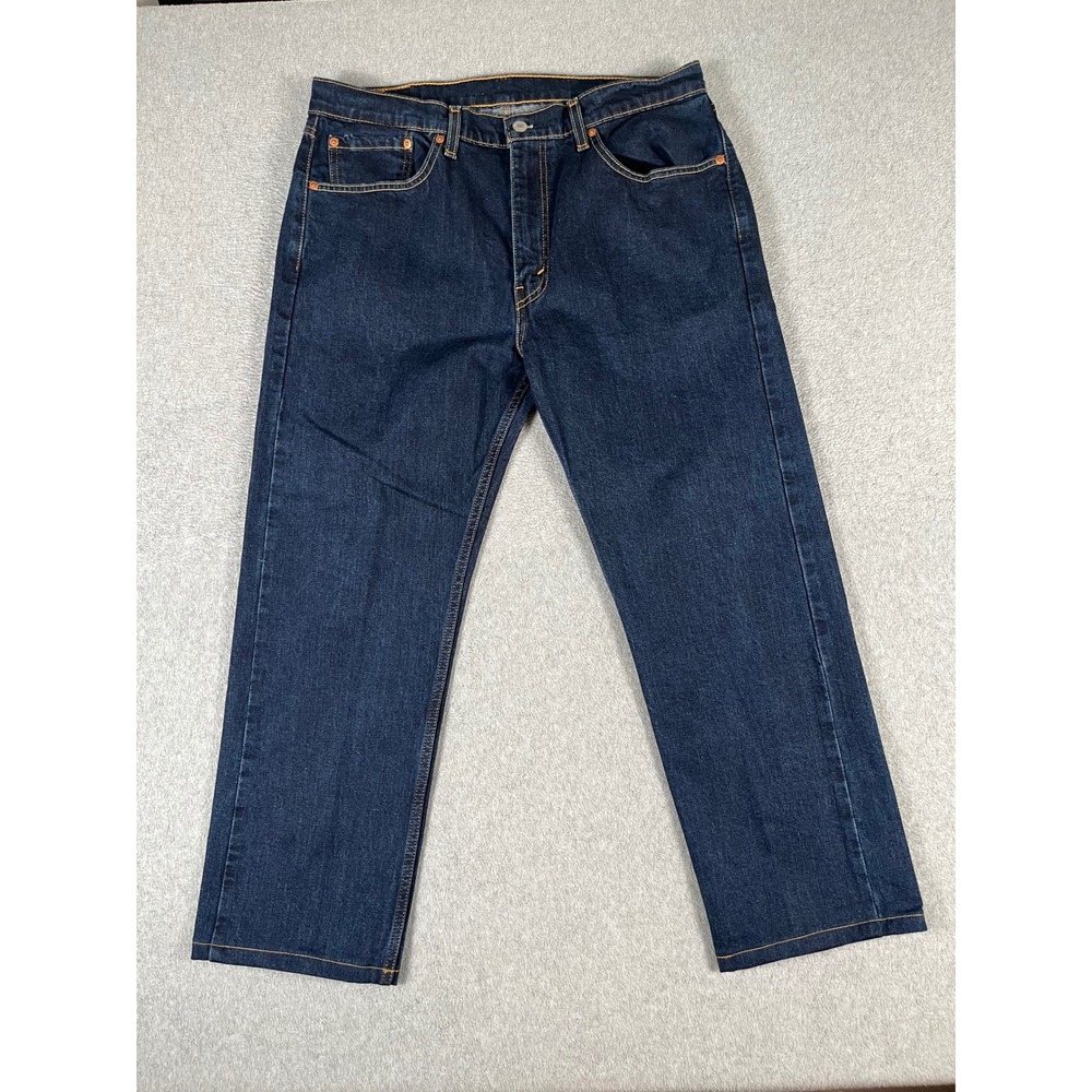 Levis 505 Regular Fit Jeans Mens 36x26 Hemmed Dark Blue Wash Straight Leg